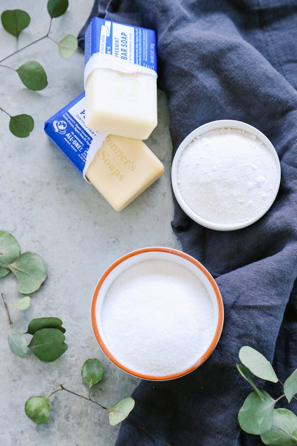 Ingredients needed to make powder laundry detergent. 