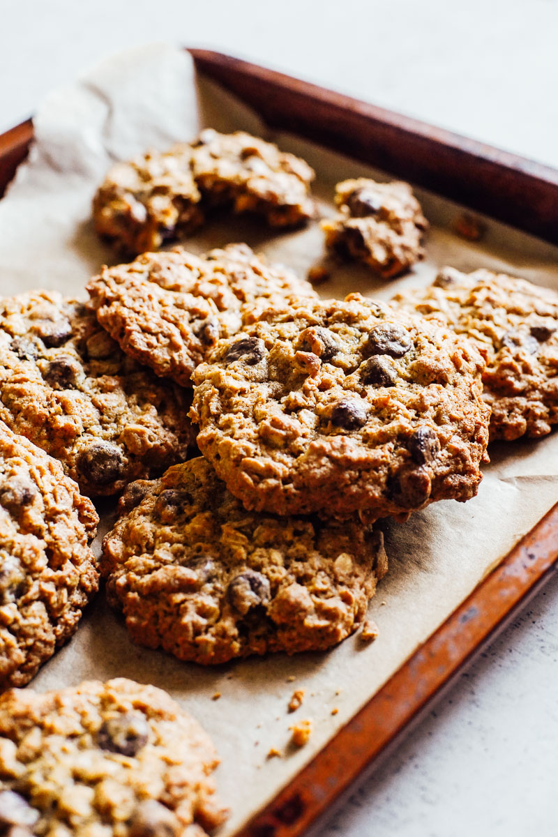 Baked cookies on a sheet pan.