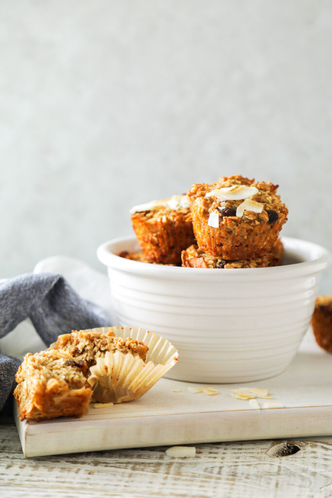 Oatmeal cups in a bowl, after baking.