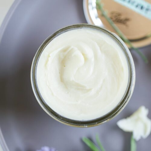 Homemade deodorant on a glass jar.