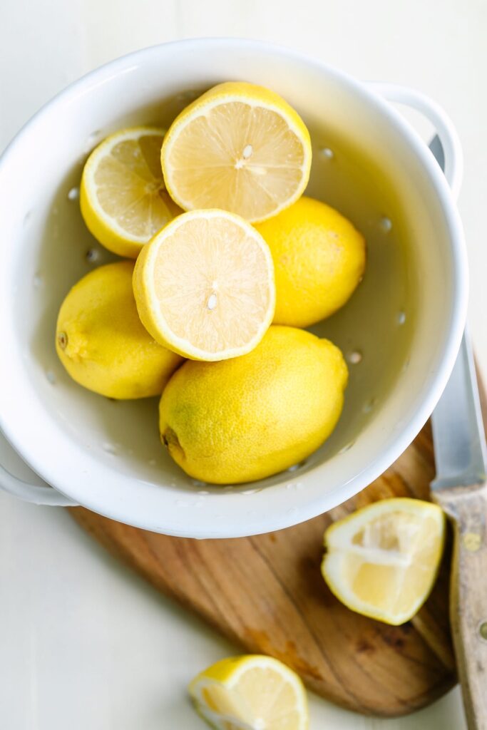 Fresh lemons cut in half.  