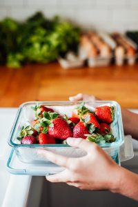 berries in paper towel lined counter