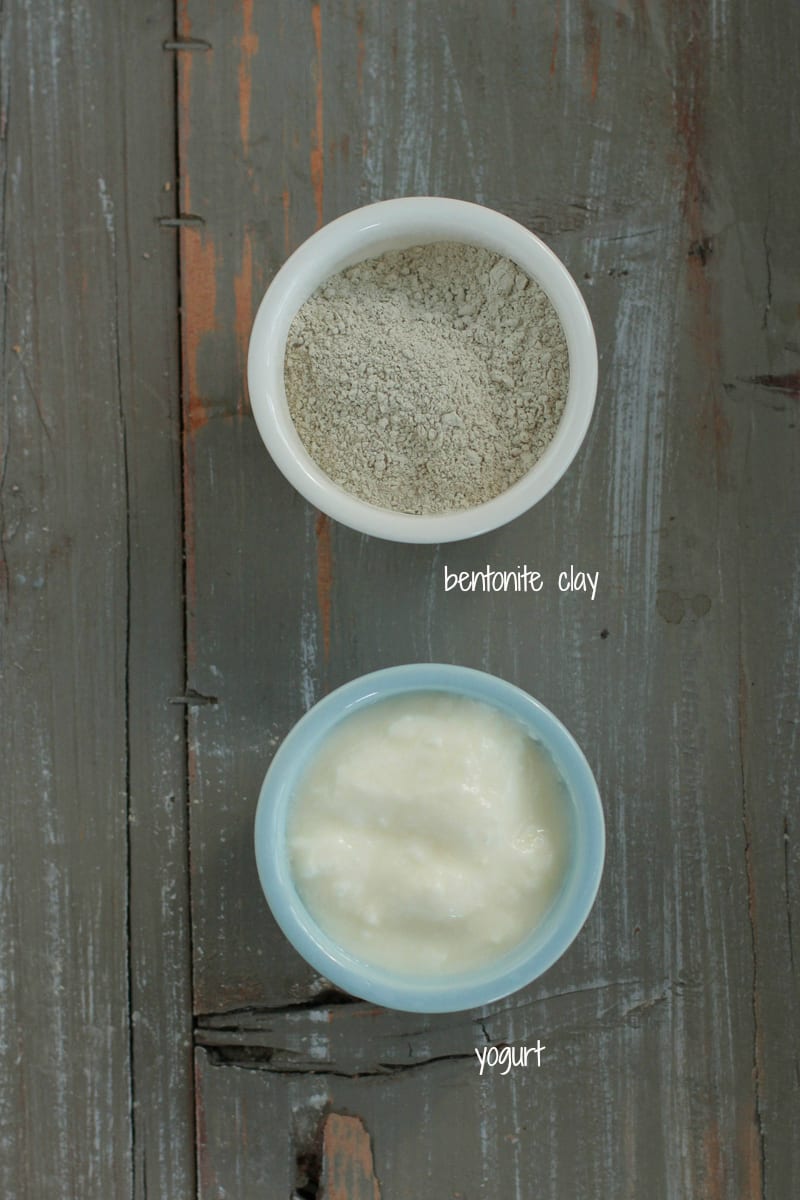 Yogurt and clay in bowls ready to make a mask. 