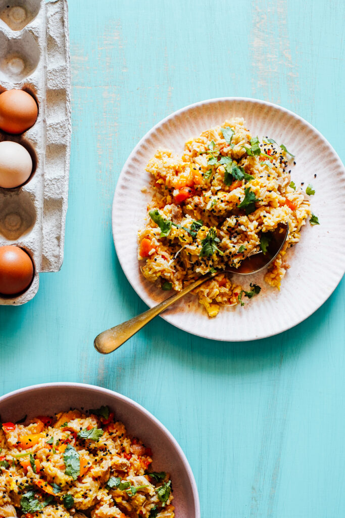 Fried rice on a plate.