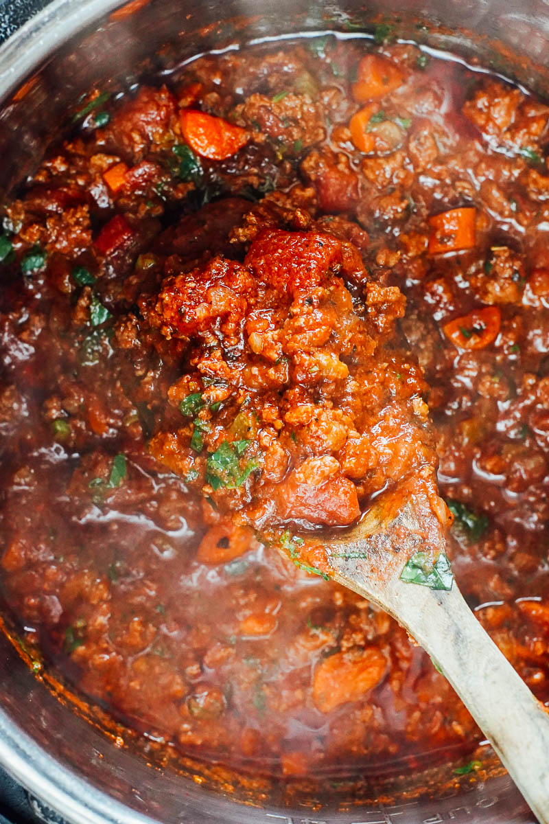 Instant Pot sauce cooked and ready to be served in the Instant Pot.