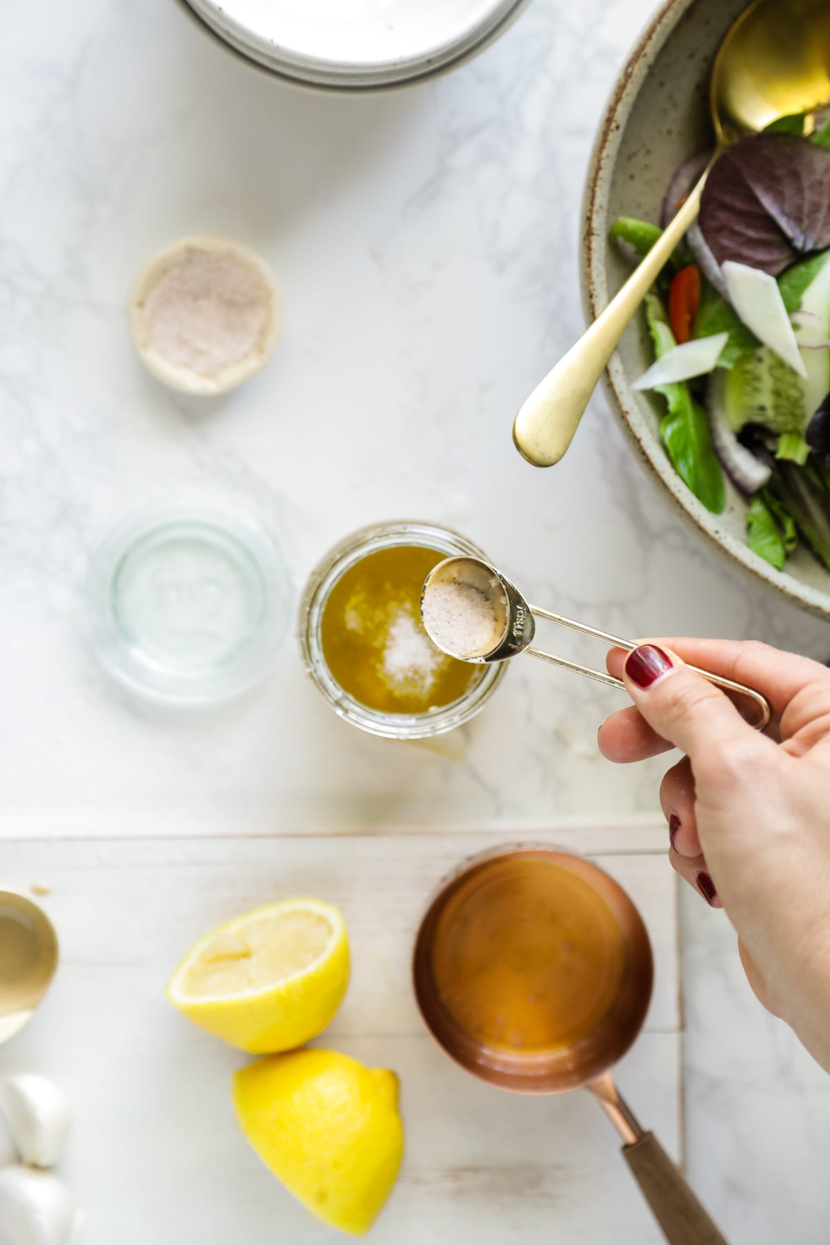 First step, combine the ingredients in a mason jar. 